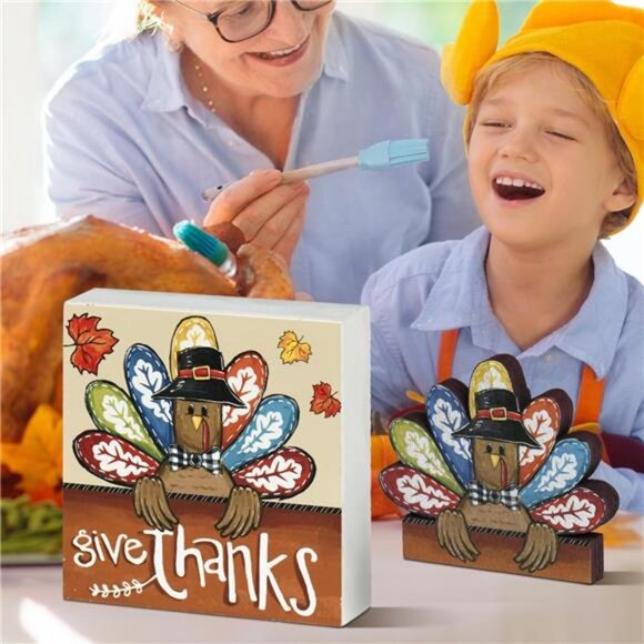 Thanksgiving Wooden Decor Indoor, Turkey Decor Give Thanks Box Sign - Picture 4 of 7